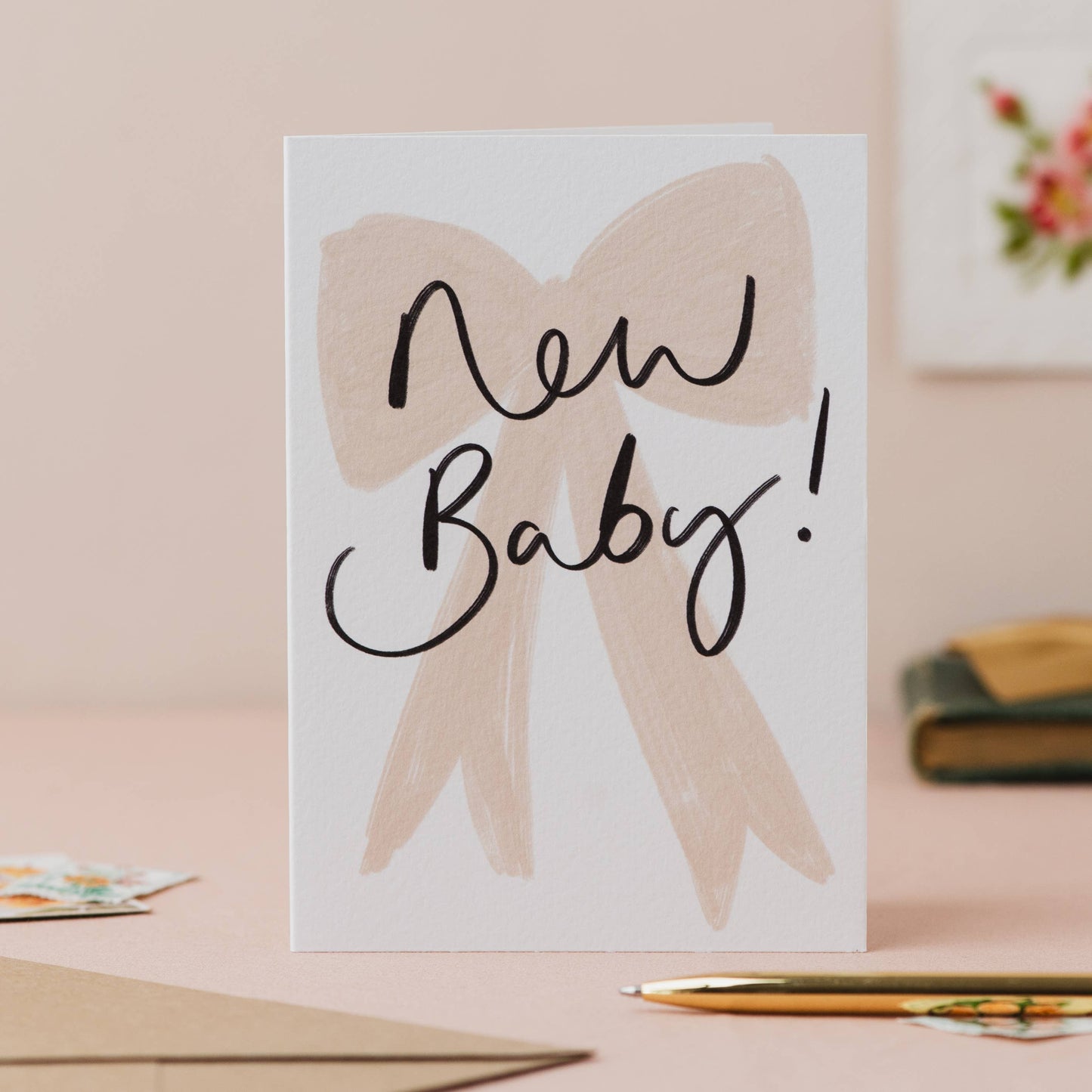 Pink Bow 'New Baby' Card