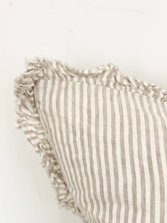 Ruffled Linen Cushion Cover – Natural Stripe