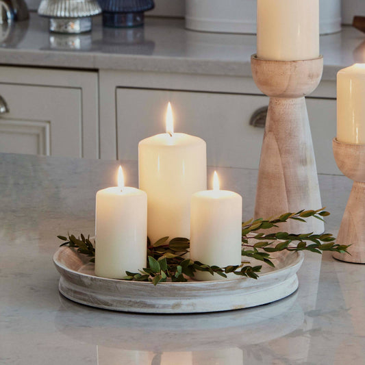 White Wash Wooden Candle Tray