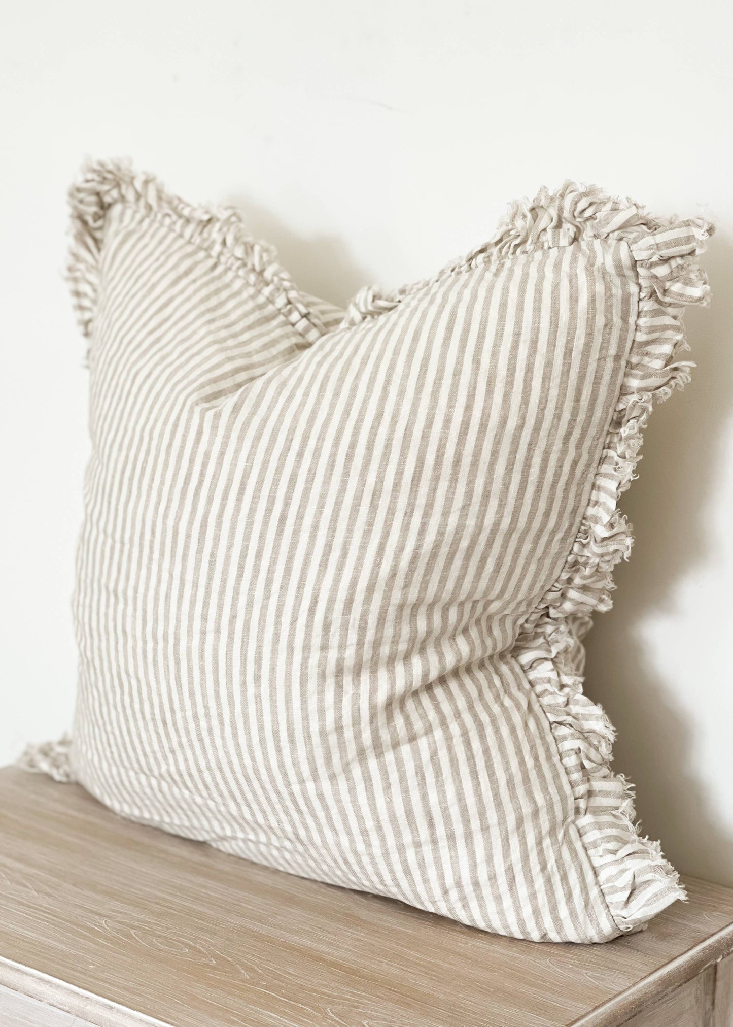 Ruffled Linen Cushion Cover – Natural Stripe