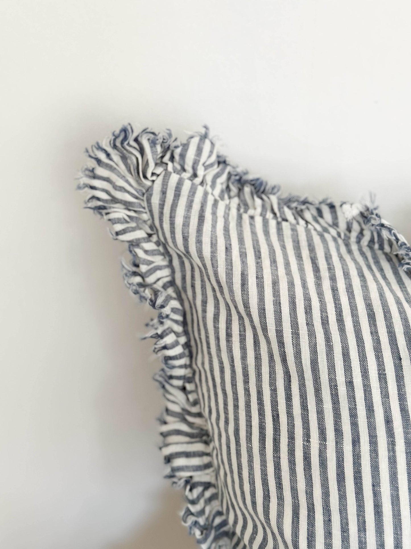 Ruffled Linen Cushion Cover – Navy Stripe