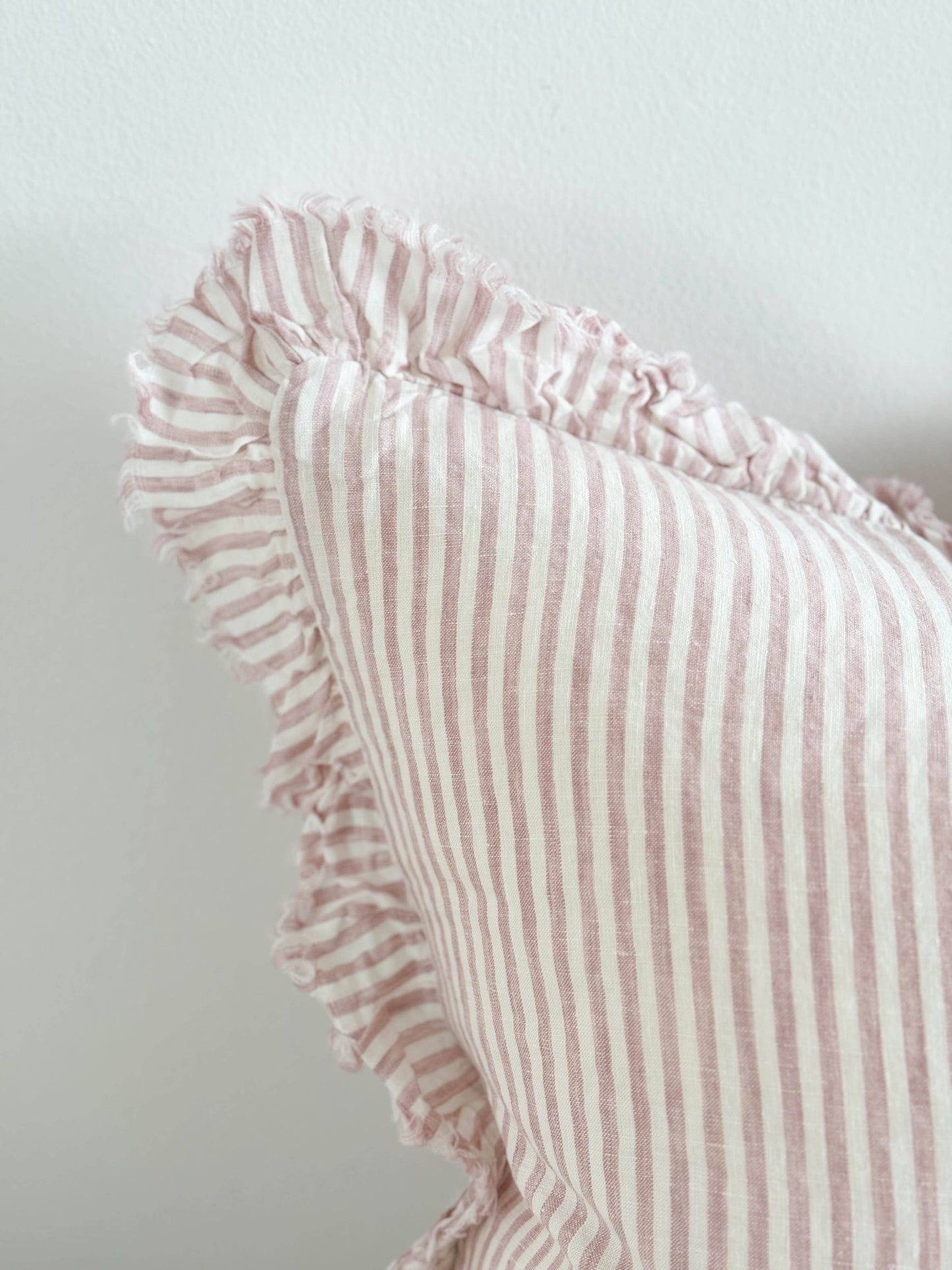 Ruffled Linen Cushion Cover – Rose Stripe