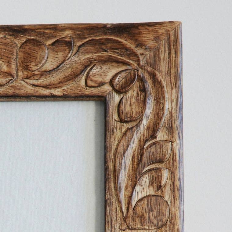 Foliage Carved Mango Wood Photo Frame - Handmade