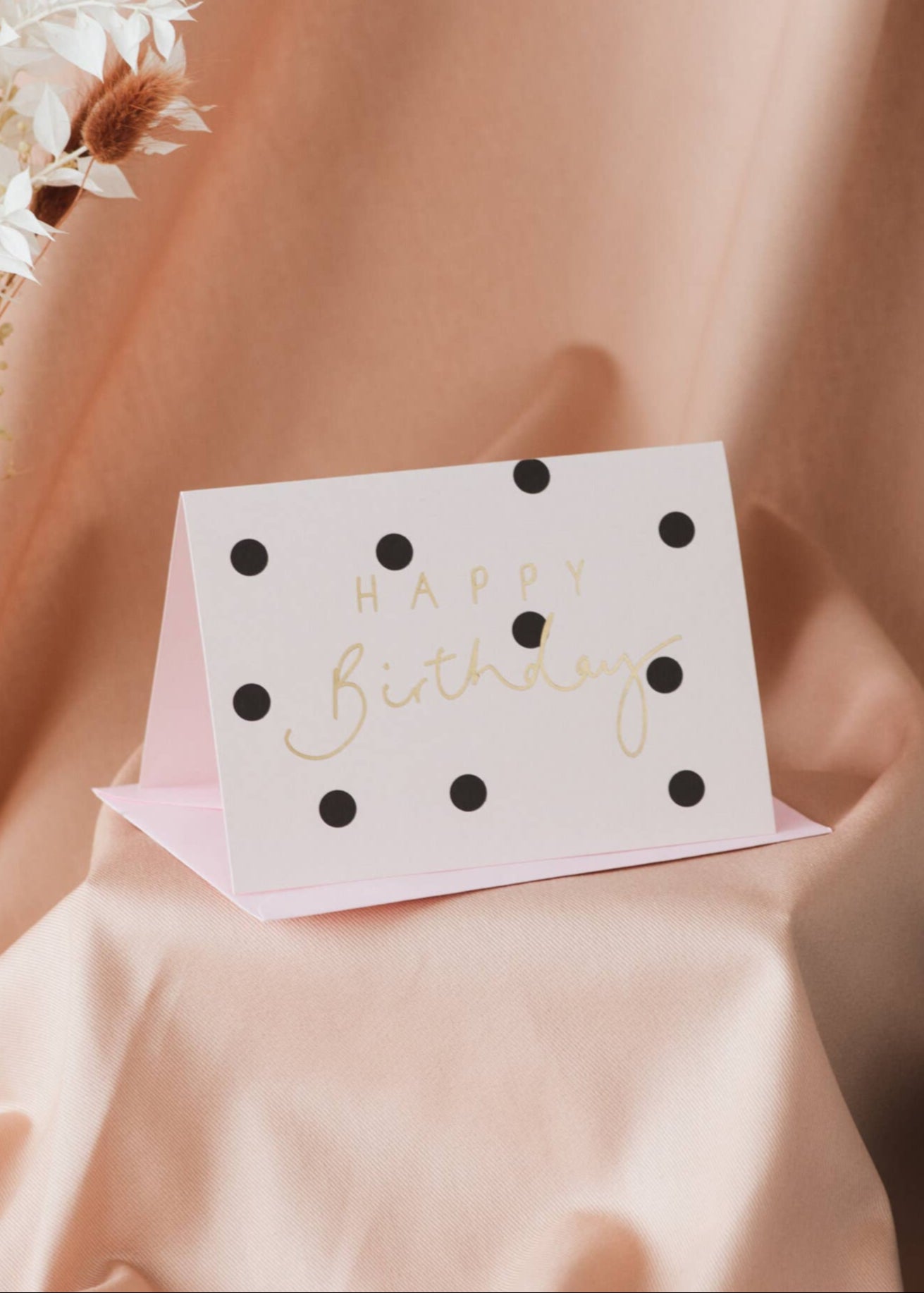 Pink & Black Polka Dot 'Happy Birthday' Card