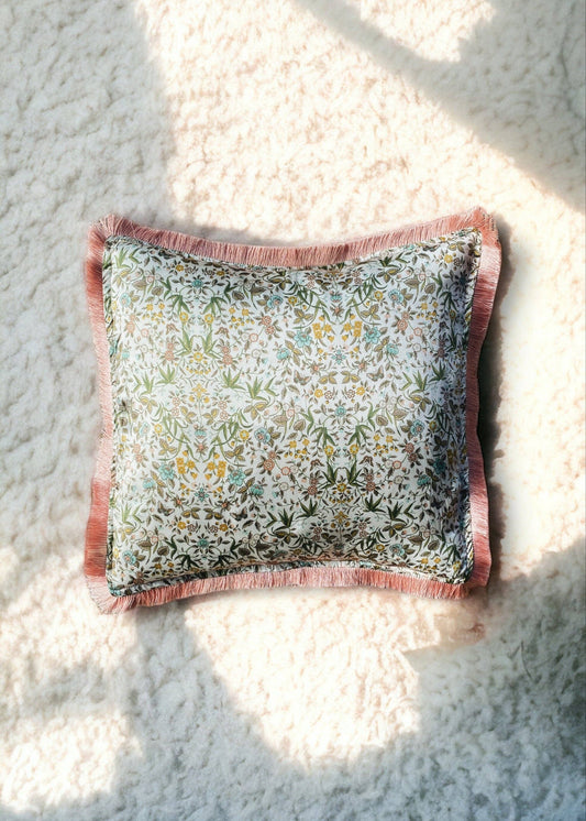Liberty Print Silk Cushion With Fringe Edge