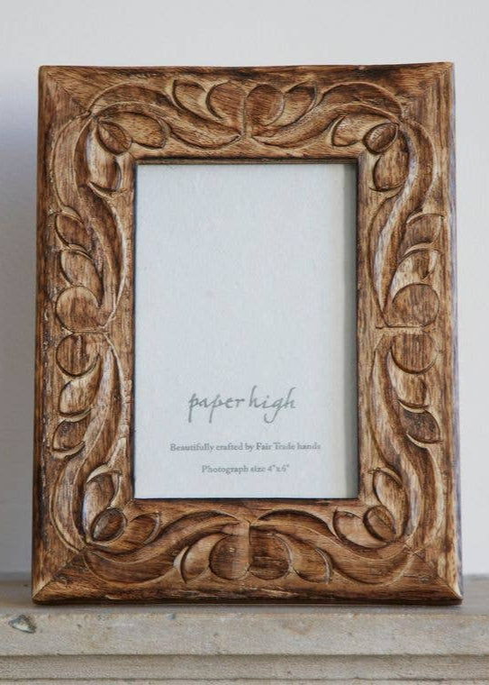 Foliage Carved Mango Wood Photo Frame - Handmade