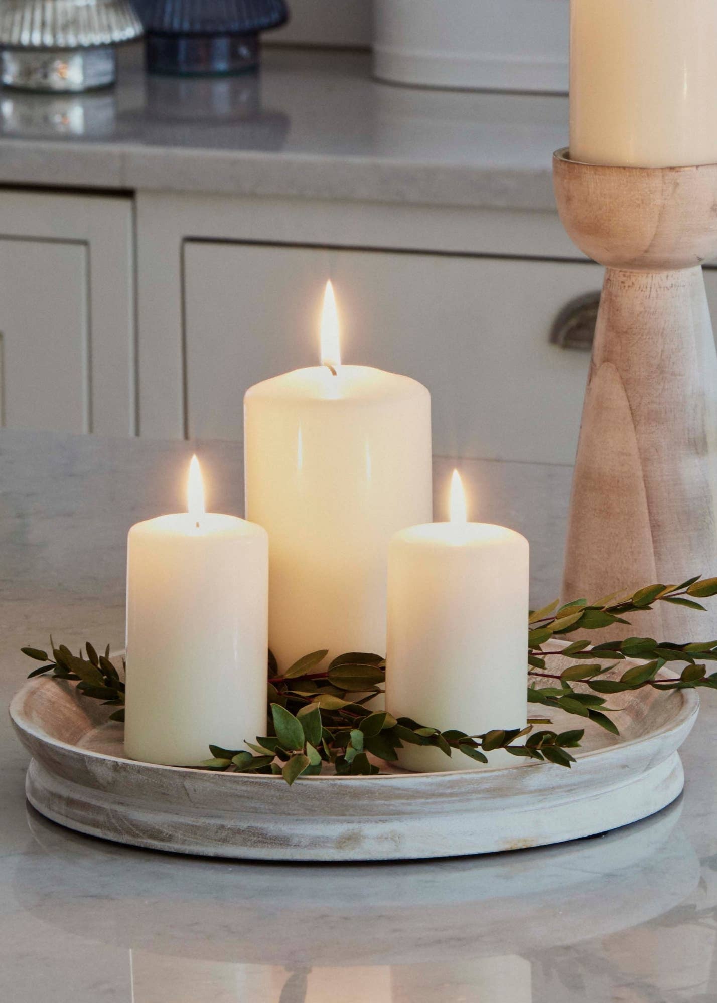 White Wash Wooden Candle Tray